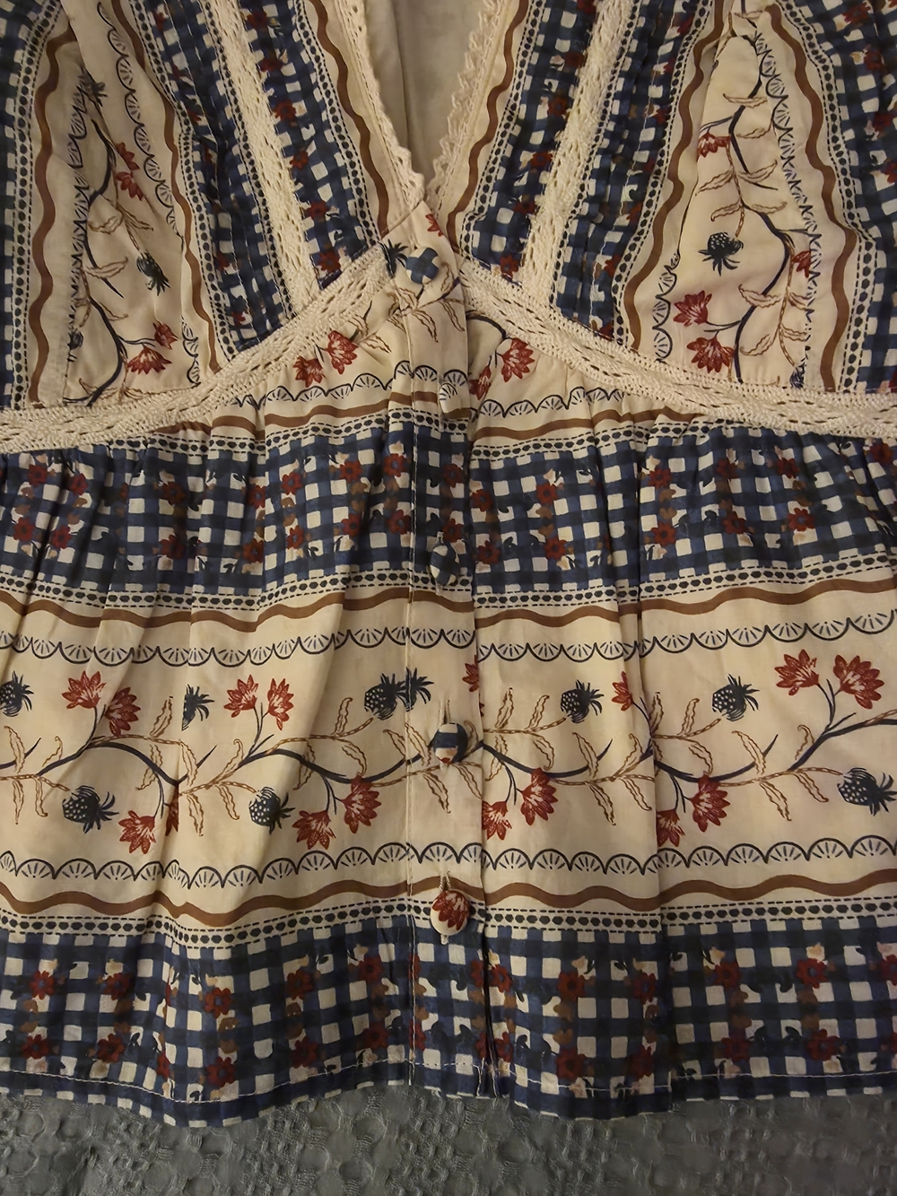 Abercrombie & Fitch Cream and Navy Floral-Striped Peasant Blouse - Picture 4 of 6
